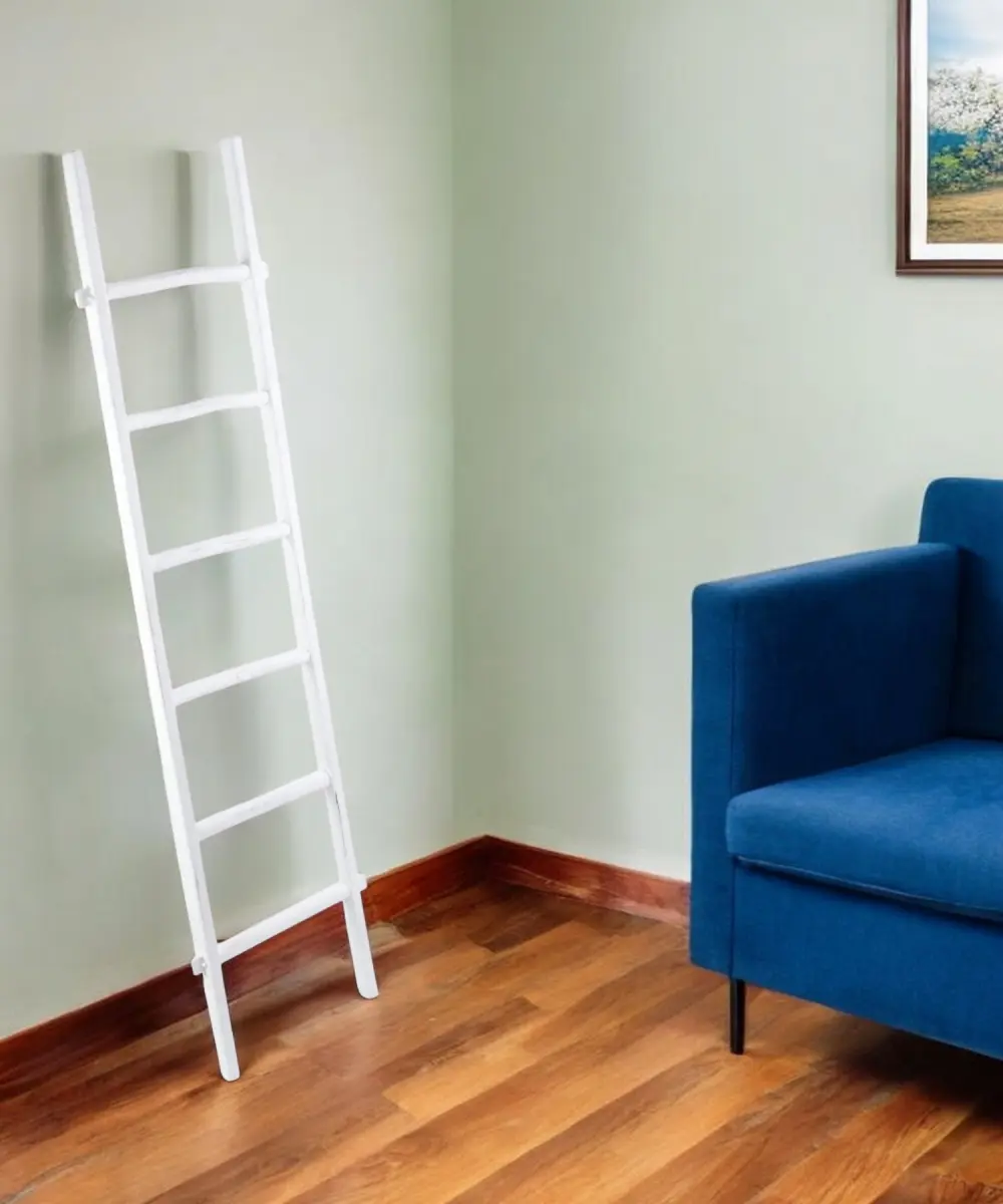 76 in. White 6-Step Solid Wood Decorative Blanket Ladder with 360-Degree Stand, Rustic Blanket Holder Stepladder, Blanket Ladder Stepladders