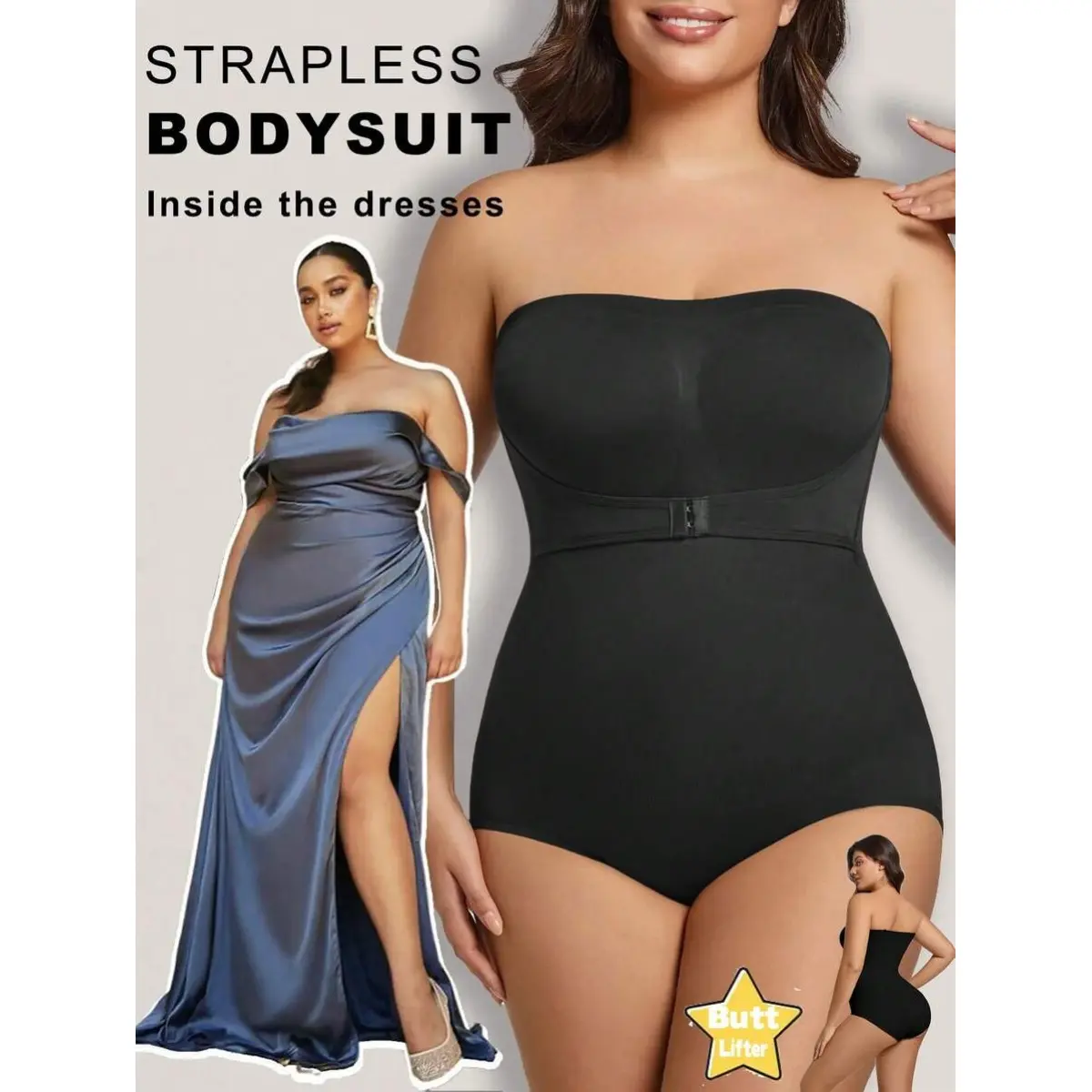 Women's Plus Size Strapless Seamless Shapewear Thong Bodysuit with Removable Straps - Ideal for Outfit Layering, Christmas, Birthday, Wedding, Thanksgiving, LGBTQ Occasions, Valentines Day, Holiday, Nurses, Office, Elastane, Xxxxl, Music Festival, Pride M