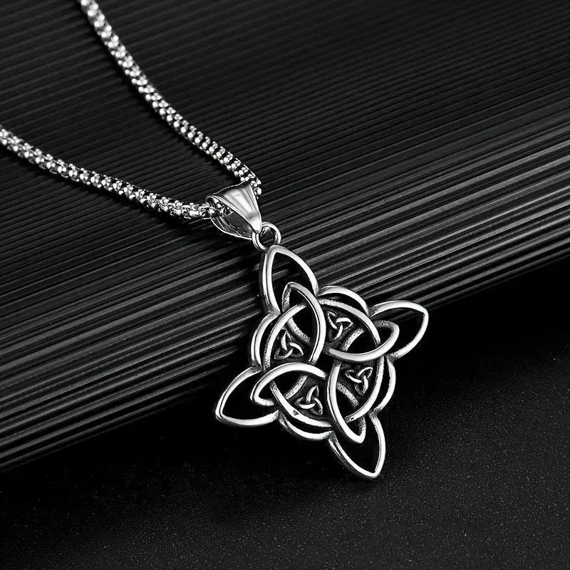 Witch Knot Necklace with Celtic Trinity Pendant, Lucky Clover Design for Mystic Charm, Unique for Her Gothic Witch Jewelry