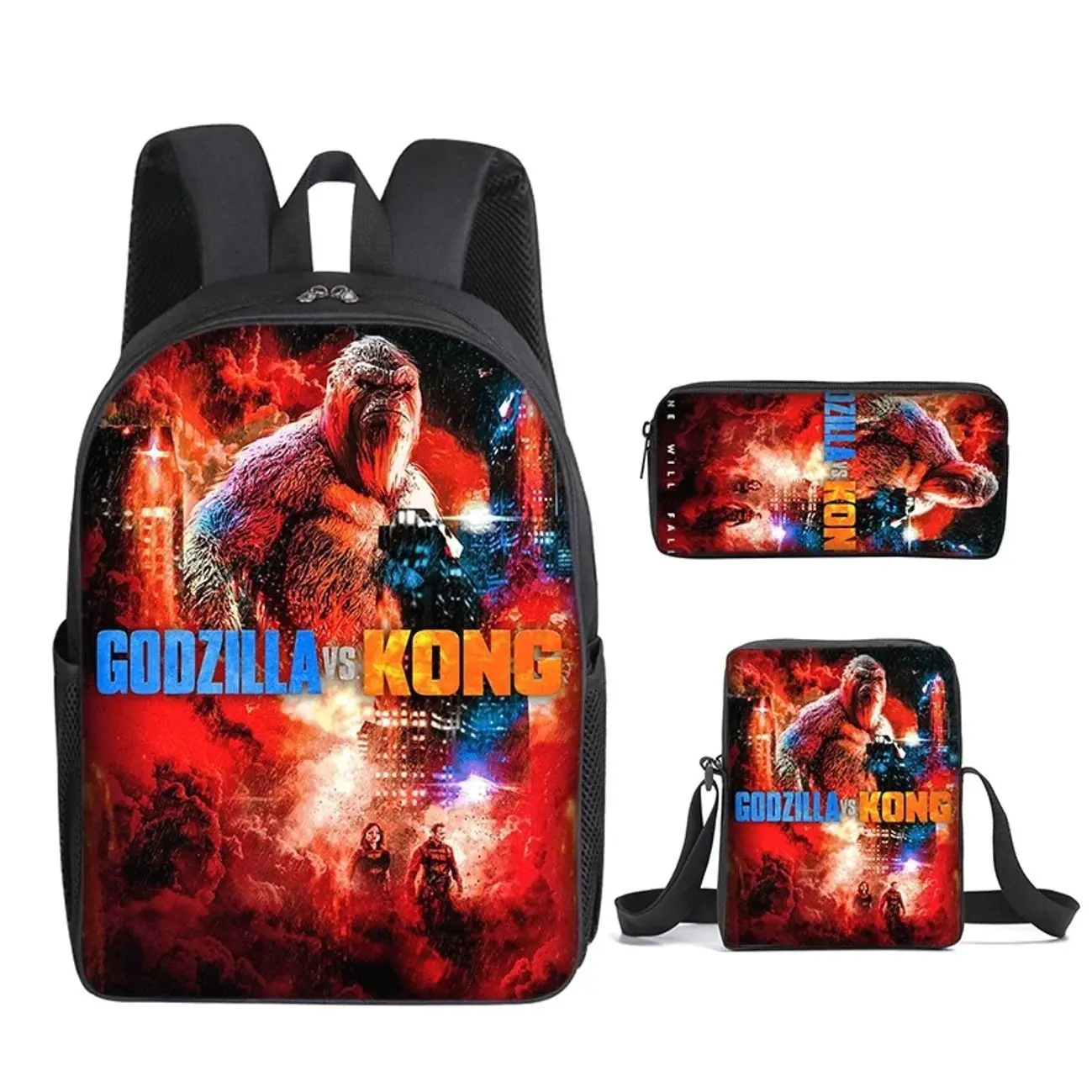 Mega Kaiju Monster Universe School Bag 3-in-1 Combo - Student Backpack Insulated Lunch Box Pencil Pouch - Gift for Boys & Girls