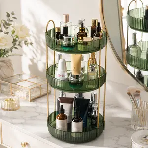 Clear Acrylic Skincare Perfume Storage Shelf, 3 Tier 360 Rotating Makeup Organizer for Vanity Countertop, Spinning Cosmetics Dresser Organizer Box, Universal Bathroom Vanity Accessories, Ideal Christmas Birthday Gift for Women Girls