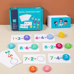 Number Operation Card for Kids, 1 Box Mixed Color Flash Cards with Wooden Reading Blocks, Math Learning Blocks, Number Counting Blocks, Logical Thinking Toys for Boys & Girls, Visual Learning Tools, Learning Materials