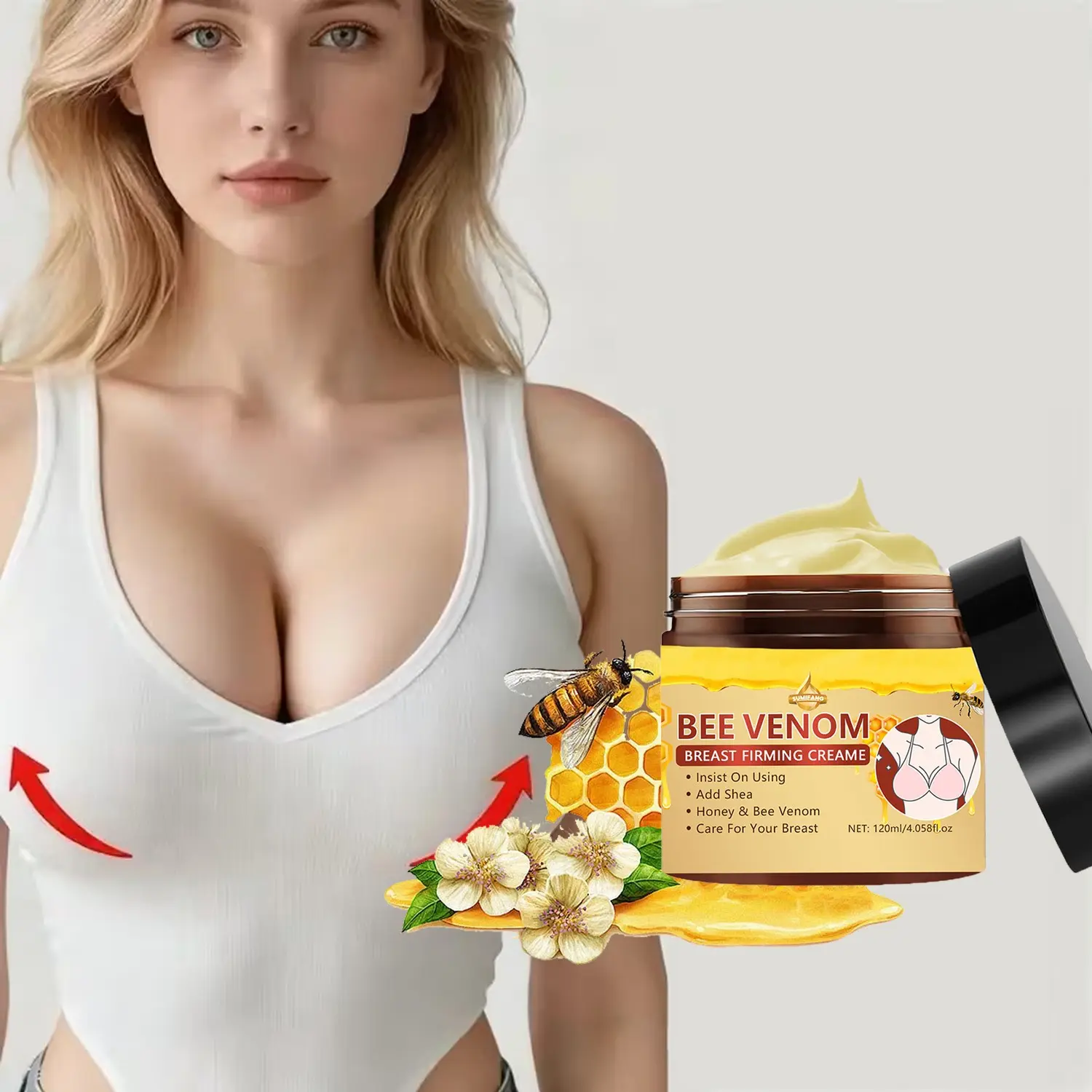 Hydrating and Moisturizing Nourishing Chest and Body Lotion with Shea Butter and Bee Venom Extract, Massage Cream Moisturizer for Women, Body Care Lotions, 120 ml