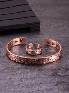 2pcs Vintage Simple Bracelet Ring Set, Unisex Daily Wear Jewelry, Elegant Random Print, All Seasons Accessory