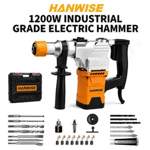 HANWISE 3-in-1 Corded Rotary Hammer Drill, Industrial Heavy Duty Impact Drill with Accessories, for Drilling, Chiseling & Demolition, Works on Concrete, Tile, Wall & Stone, Ergonomic Design for DIY & Professional Use