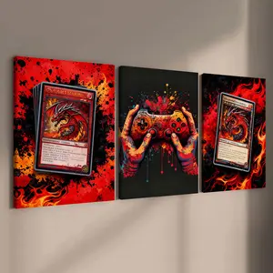 3 count wooden frame canvas, Graffiti game console poster, cool game room decoration, stylish living room decoration, Modern family poster, exquisite corridor wall art, HD, waterproof