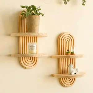 Wooden Wall Mounted Shelf, 1 Count Geometric Shaped Wall Shelf, Wall Mount Design, Modern Home Decor, Plant and Decorative Item Display, Easy Installation, Ideal for Living Room