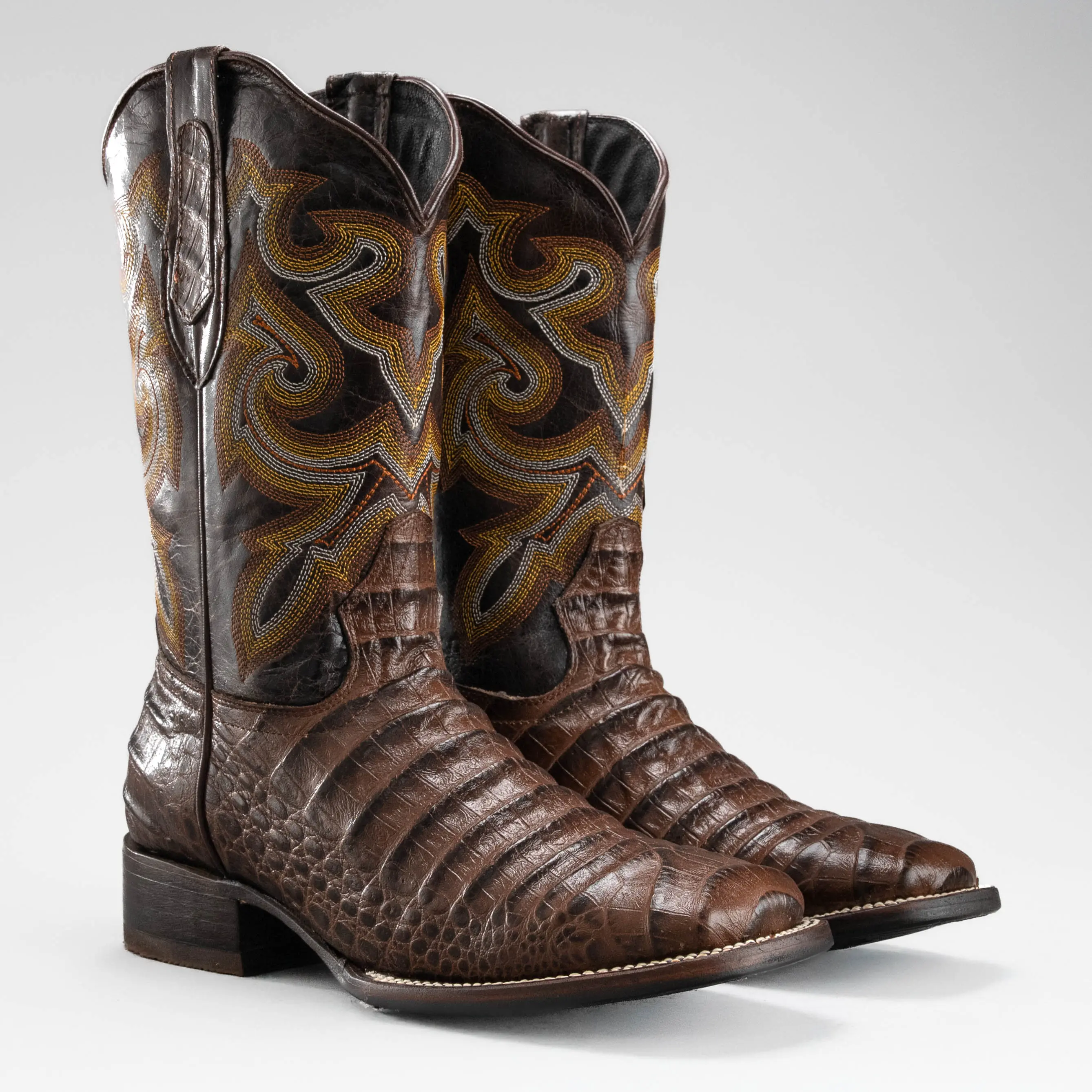 Cowboy Square Toe Imitation Caiman Boot Premium Leather