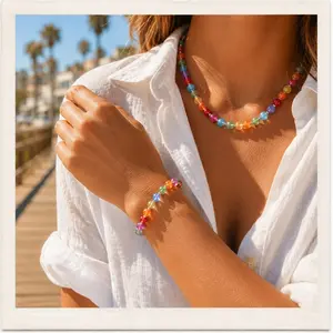 Women's Adjustable Rainbow Beaded Clavicle Radiant Necklace - Unique Color-Changing "Dopamine" Aesthetic Statement Accessory for Summer Parties, Everyday Wear, Radiant Necklaces