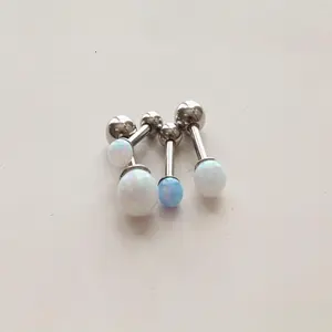 16g Opal Cartilage Earring • White Opal Barbell • Classic Conch Earrings • Set Of 3 Triple Helix Earring • Rainbow Opal Stone Tragus Earring