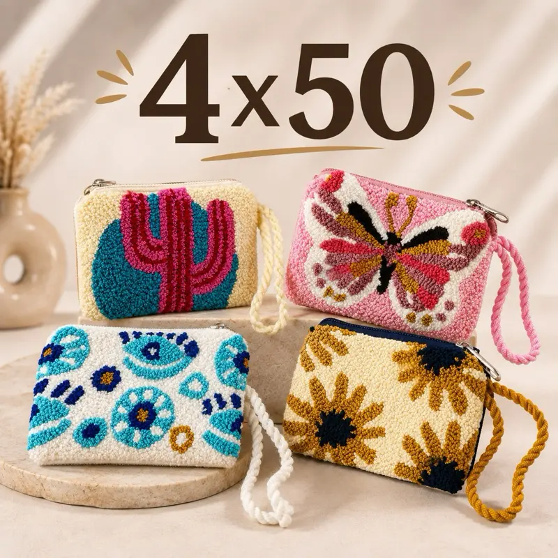 Handmade Crochet Round Coin Purses with Evil Eye Drawstring Closure & Keychain Hook