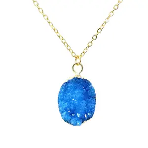 Cobalt Blue Druzy Agate Necklace