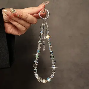 Luxury high-end crystal bead bracelet short hanging rope phone case keychain Pendant bag decoration Keychain Jewelry