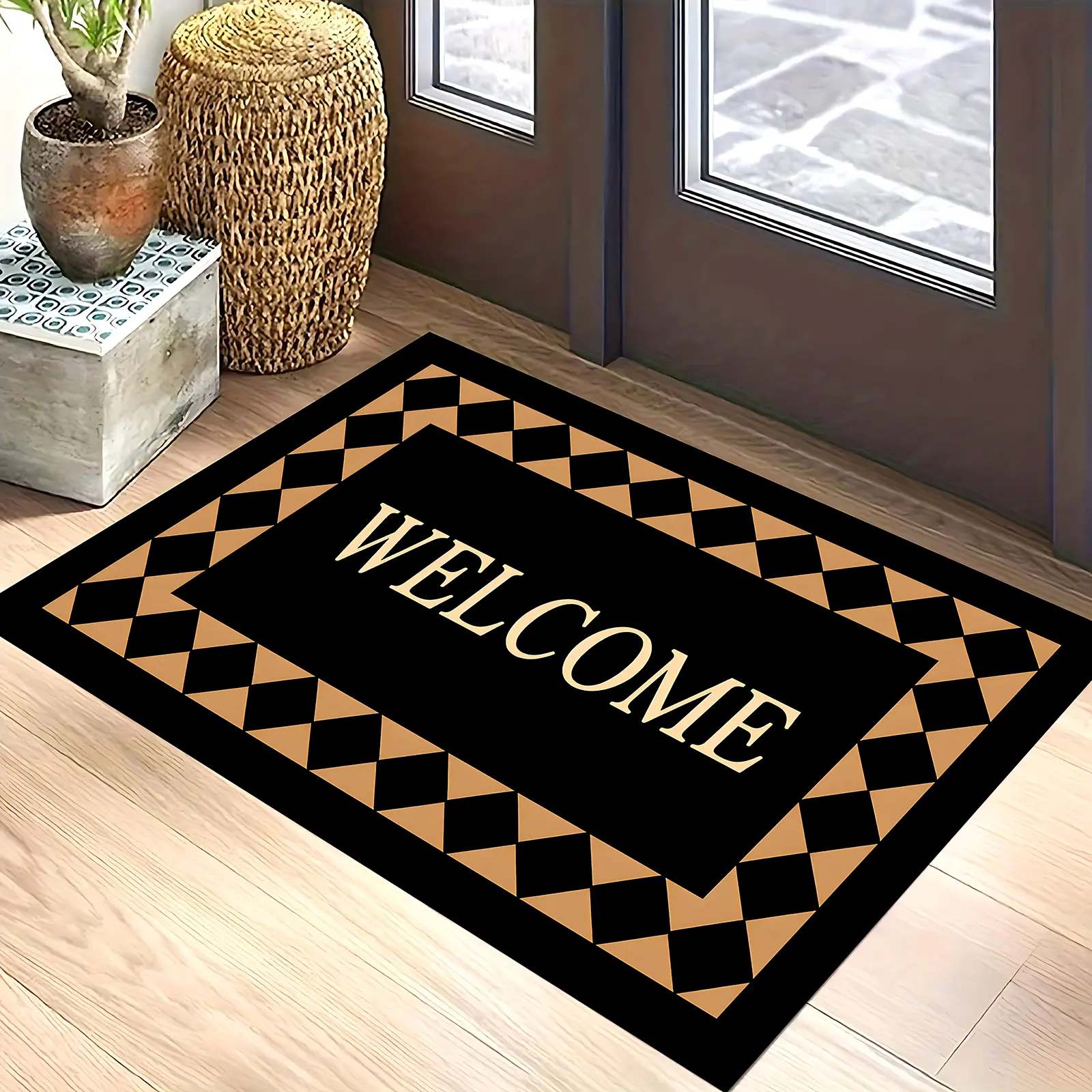 Stylish Absorbent Entrance Door Mat - Aesthetic All Weather Waterproof Nonslip Decorative Mat for Home Entryways & Indoor Floors, Durable, Soft, Comfortable
