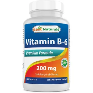 Best Naturals Gluten-Free Vitamin B6 Dietary Supplement - 200mg, 120 Tablets for Adults, US-Made for Milk-Inclusive Diet Support