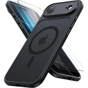 for iPhone Air Case with 2 Pack Screen Protectors, Compatible with MagSafe, Full Camera Protection, Slim Translucent Matte Magnetic Phone Cover for iPhone 17 Air, Black