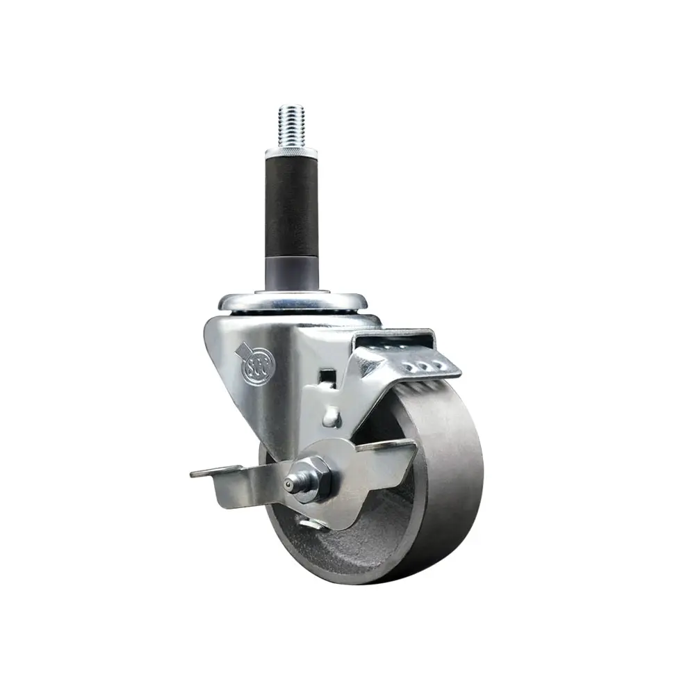 212 MAIN Swivel Type Semi-Steel Cast Iron Expanding Stem Service Caster with Swivel Wheels, SCC-EX20S315-SSR-TLB-1, 3 x 1.5 in. Silver Wheel, 1 in. Stem, Roller Bearings, Top Locking Brake, 300 lbs Load Capacity