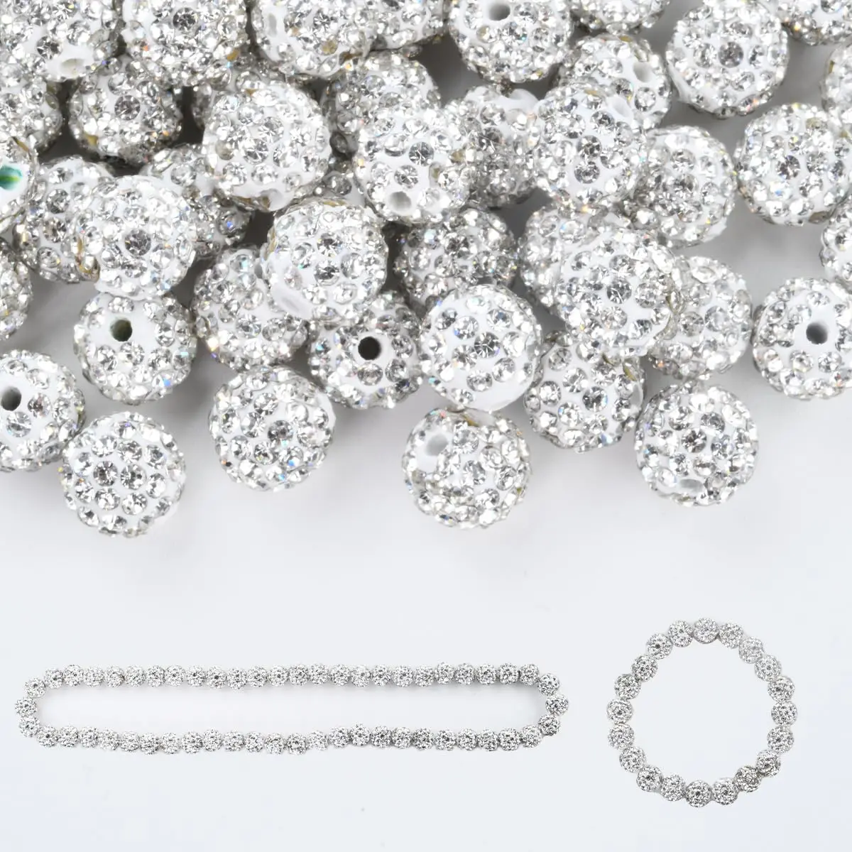 100pcs 10mm Rhinestone Clay Beads, Ice Collection Baseball Bling for DIY Jewelry & Decorations