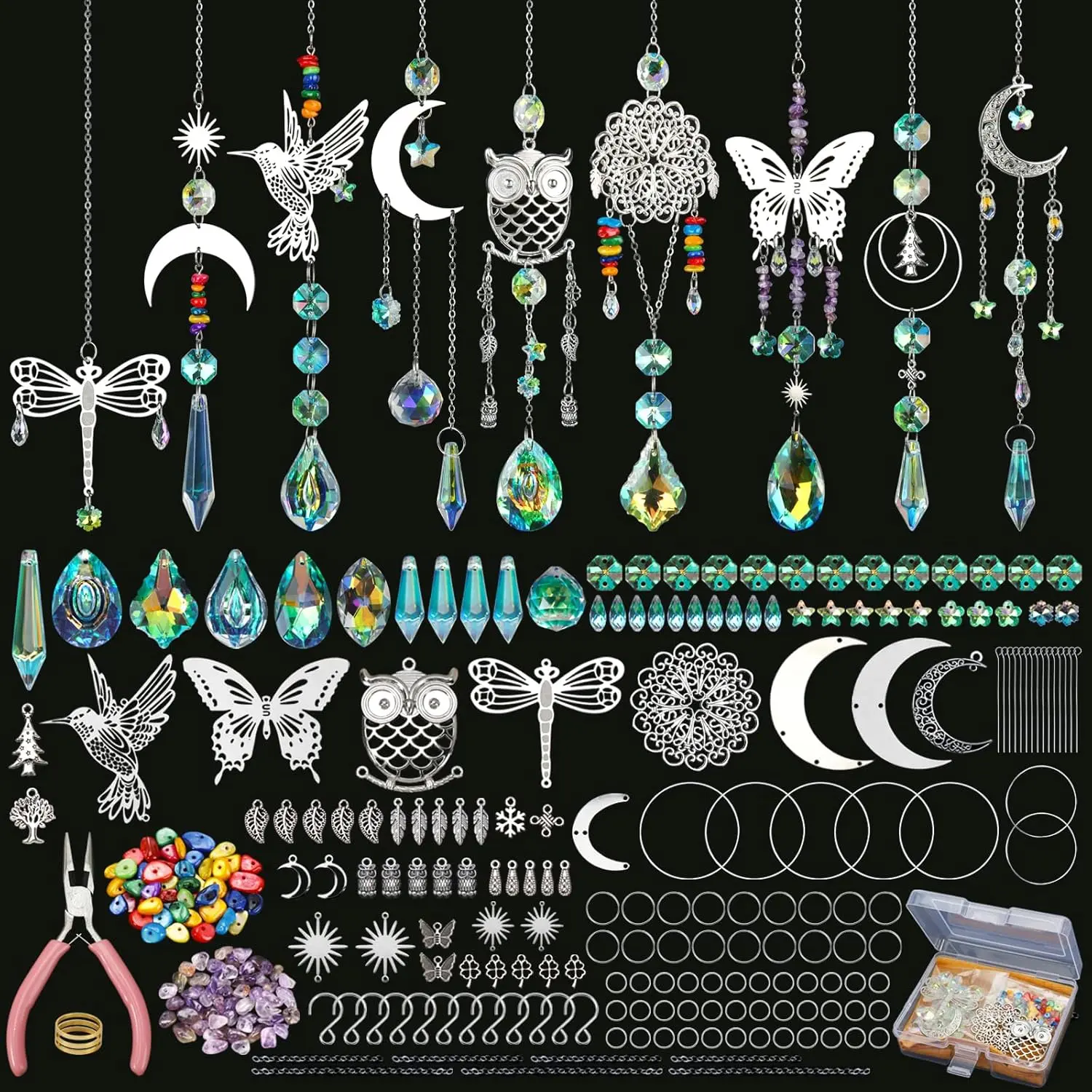 460Pcs DIY Suncatchers Making Supplies Kit with Crystal Hanging Prism Rainbow Maker, 9 Large Shapes, Cute Charm - Home Improvement for Indoor Window Decor, Birthday Gifts for Mom, Sister, Mother, Grandma