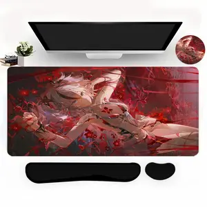 Anime Girl Pattern Mouse Pad Set, 4 Counts/set Mouse Pad & Keyboard Wrist Rest & Coaster & Keyboard Pad, Desk Accessories for Home Office Gaming