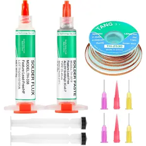 Solder Flux Paste,Solder Paste,and Solder Wick,No Clean Flux Paste (1 Pack),Sn99/Ag0.3/Cu0.7 Lead Free Soldering Paste (1 Pack),10Ft Desoldering Wick Braid (1 Pack) For  Soldering