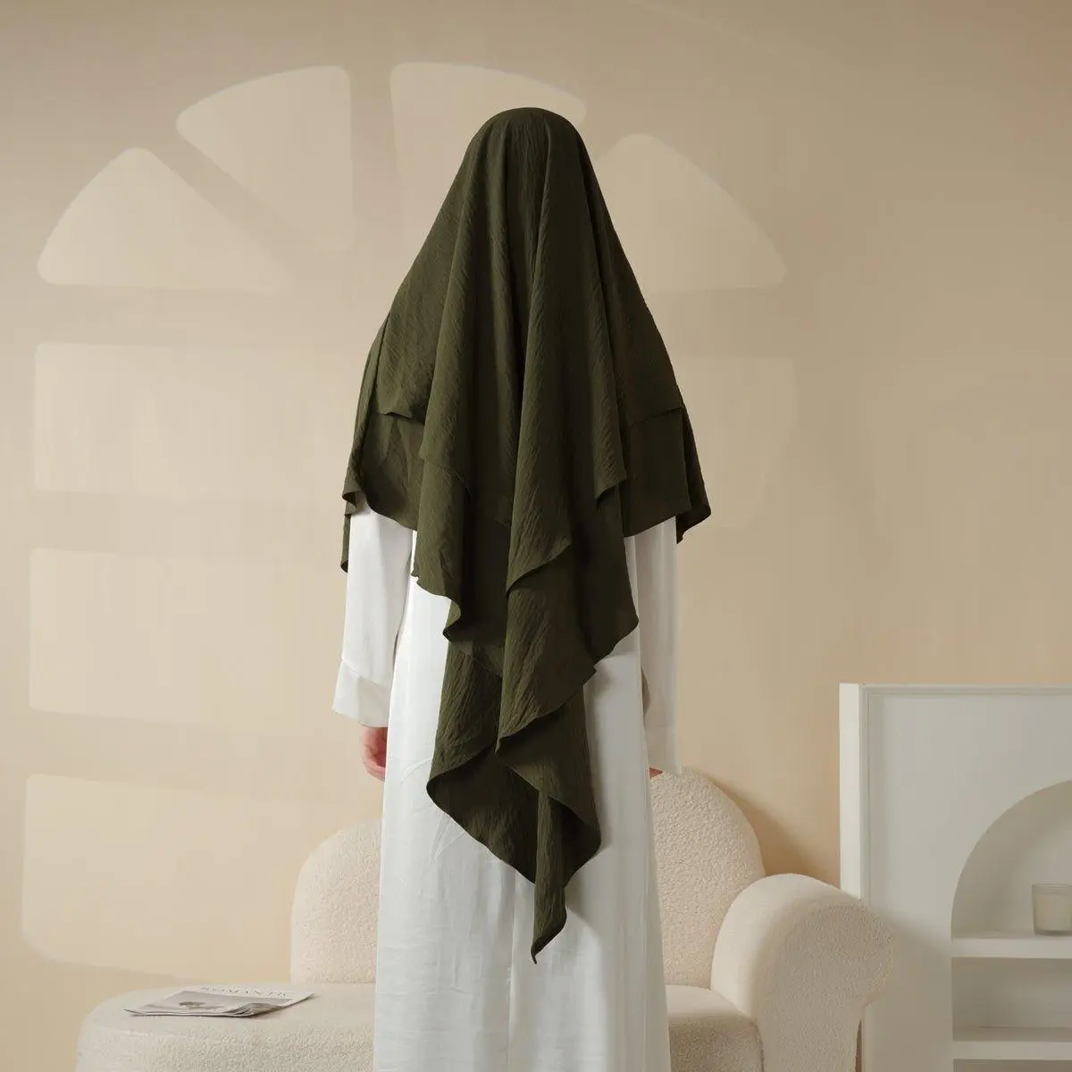 Women's Modesty 2-Layer Solid Color Crepe Khimar with Niqab - Instant Layered, Court Length, Casual Women's Clothes, Ample & Full Hijab Coverage for Muslim Weddings (MK010), Muslims, Ample Coverage, Comfortable Fit, Versatile, Elegant Khimar, High Quality