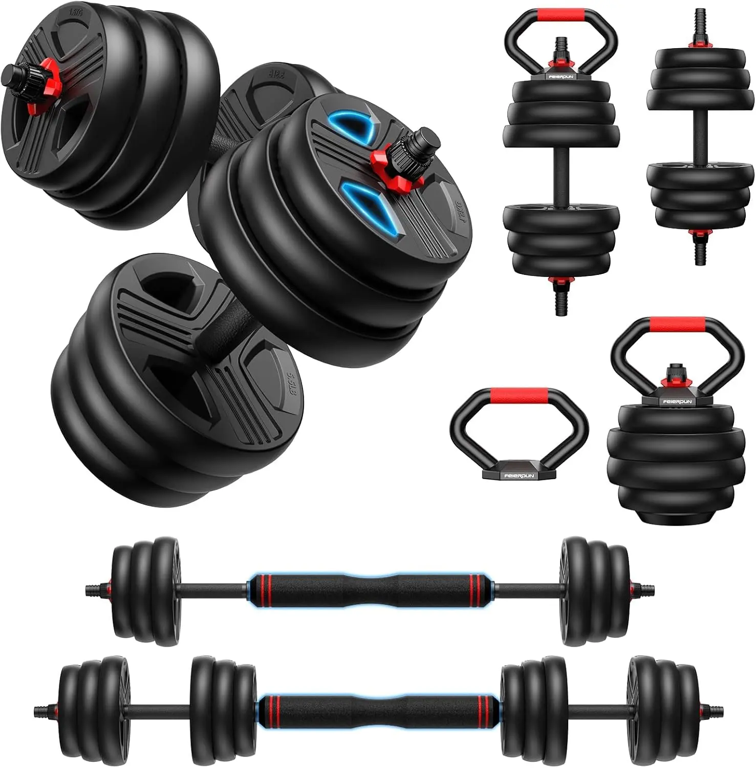 FITPLAM FDS1 Dumbbell set,Adjustable dumbbell,70/90lbs Free Weights set with upgraded nut, 5 in 1 Weight Set Used as Kettlebells, Barbell, Push up Stand, Fitness Exercise for Home Gym Suitable Men/Women