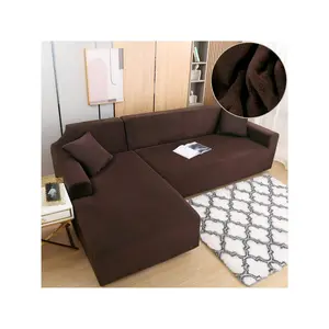 L Shape Sofa Cover 2 Piece Thick Velvet Stretch Plush Elastic Couch Slipcovers 3 + 3 Seaters Chaise Sectional Couch L-Shaped Sofa Furniture Protector For Living Room