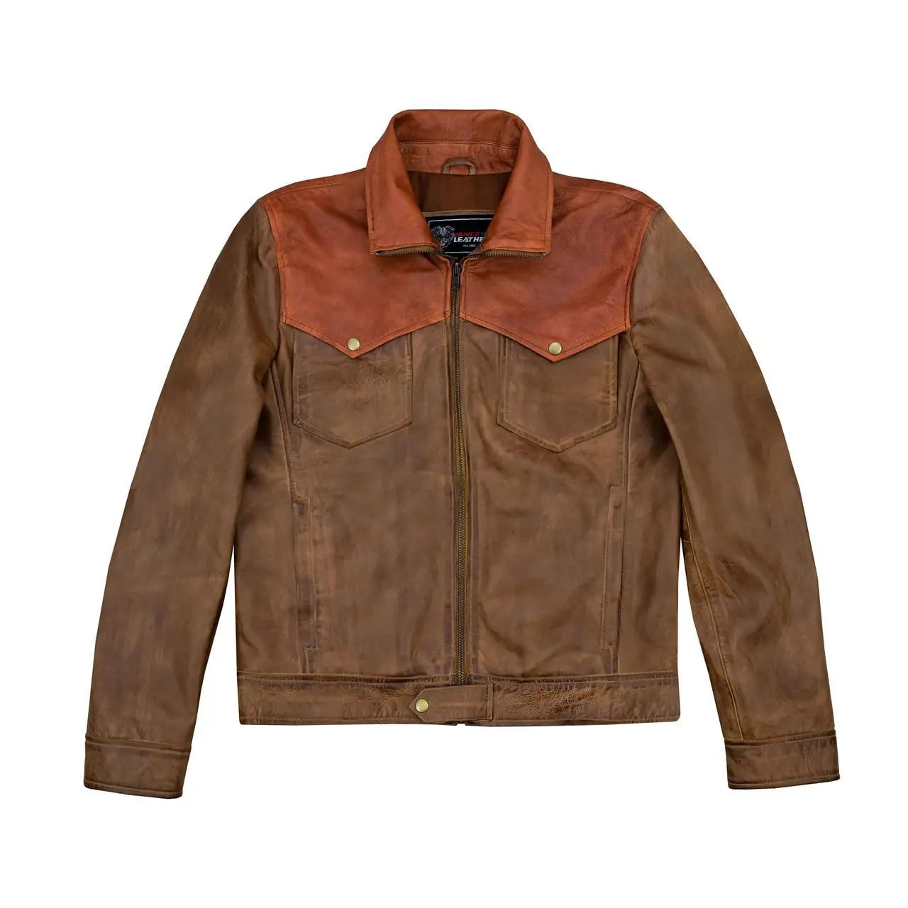 Men's Western Waxed Two-Tone Austin Brown Leather Jacket