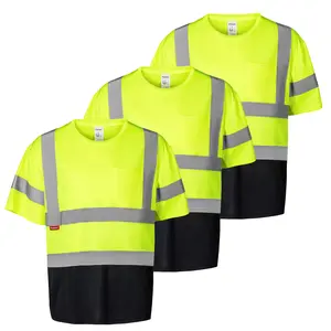 ProtectX Hi Vis Shirt Short Sleeve Reflective Safety Shirt, Men's Heavy Duty Breathable Hi Vis Shirt Multi pocket reflective safety Construction Workwear