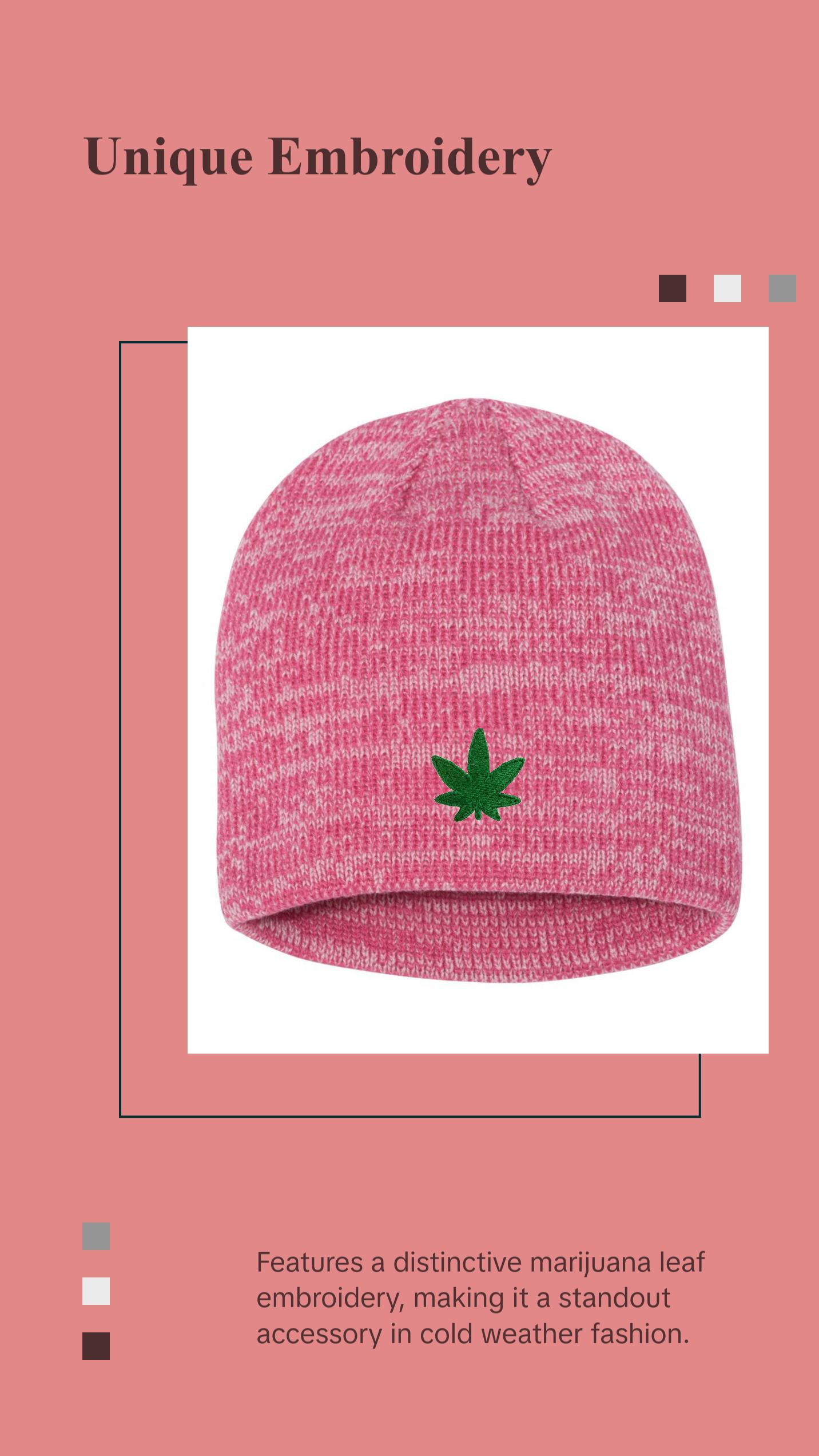 Marijuana Leaf Embroidered Knit Beanie Cap