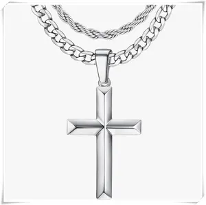 Cross Necklace set for Men, Layered MensCross Necklaces Stainless Steel Cross Pendant Cuban Link Rope Chain,Hypoallergenic & Tarnish-Resistant, Durable Hip Hop Jewelry for Daily Wear