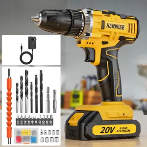 HANWISE 20V cordless impact drill set, including optional drill set and storage box, equipped with electric drill and electric screwdriver, with work light, speed and torque adjustment function - suitable for car and home maintenance | Men's gift