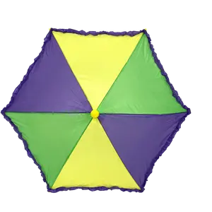Purple, Green and Gold Umbrella with Purple Ruffle 14.5" (Each)