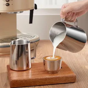 Coffee Frothing Pitcher with Measurement Inside, Stainless Steel Espresso Steaming Pitcher for Milk Coffee Cappuccino Latte Art Espresso Cream Cup