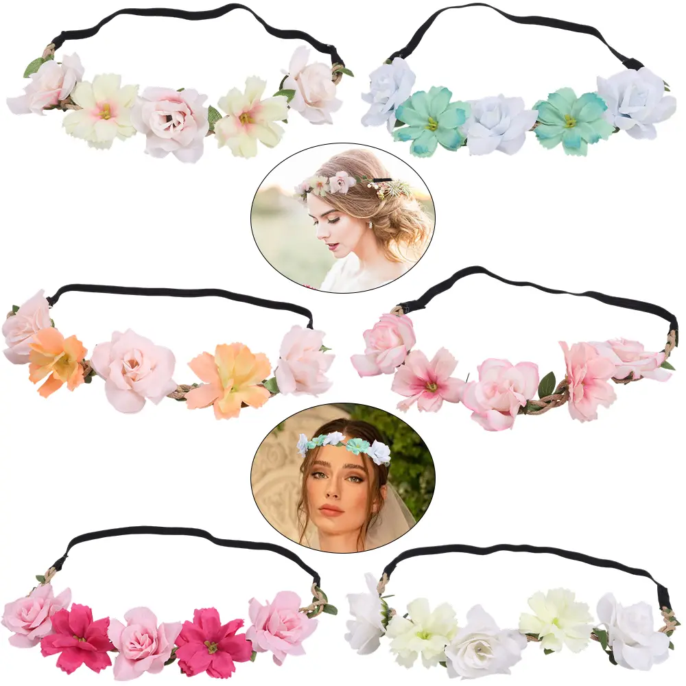 Women Headpieces Collection Accessories - 6 PCS Boho Hair Wreaths, Flower Crowns, Tiaras for , Brides, Bridesmaids, Flower Girls, Weddings