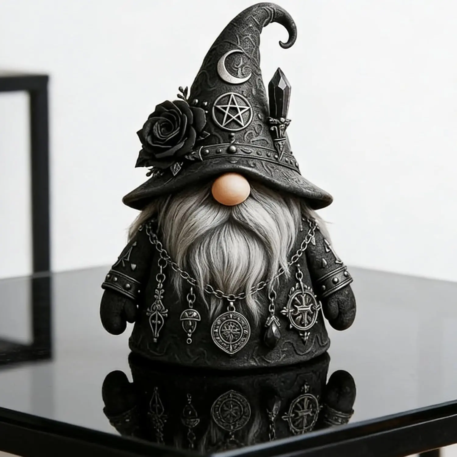 Gothic Wizard Gnome Collectible Figurine - Halloween Decor Arcane Statue, Witchcraft Aesthetic Resin Character Piece, Indoor Table Shelf Tier Tray Home Gift, Collectible Figurines, Dark Fantasy, Creepy Cute