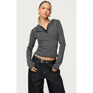 Edikted Women's Damson Striped Hooded Henley Top