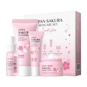 Sakura Skincare Set, Facial Cleanser & Serum & Eye Cream & Moisturizer, Hydrating Moisturizing Skin Care Kit for Women