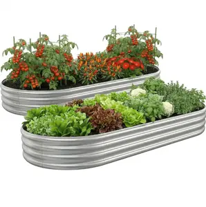 2Pcs Galvanized Raised Garden Bed, 8×3×1 FT Large Metal Planter Boxes for Outdoor Vegetables, Flowers & Herbs
