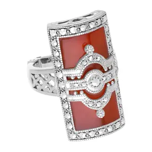 Dallas Prince Sterling Carnelian & Chrome Marcasite Deco Ring