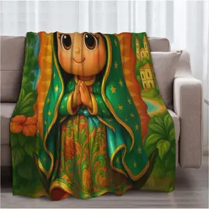 Cartoon Holy Lady Blanket for Kids – Soft Flannel Cozy Throw, Cute Heavenly Mother Illustration, Birthday Christmas Easter Gift, Perfect for Bed, Sofa, Living Room, Kids Faith Learning & Summer Vibes