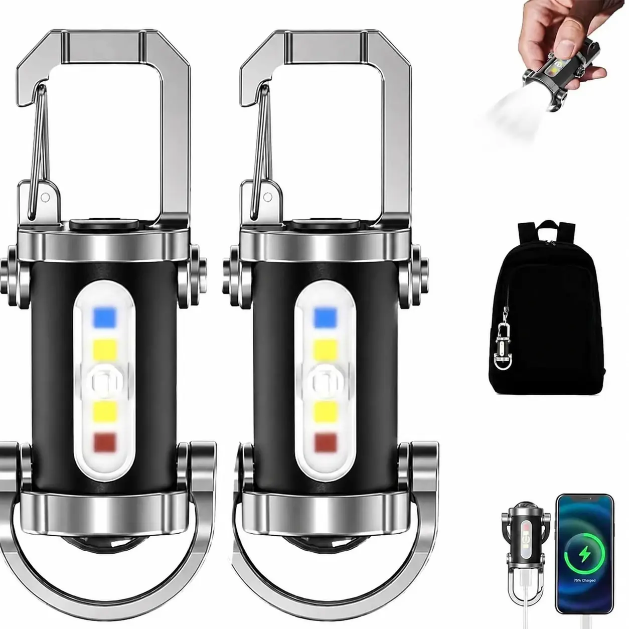 Portable Rechargeable Bright Keychain Flashlight Phone Charger, Mini Keychain Flashlight, 7 Modes, 1200 Lumens EDC Waterproof Keychains Flashlight (2/4PCS), summervibes, fathersdaygift