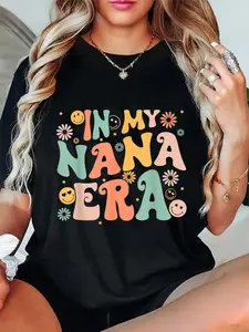 Women's 100% Cotton Short-Sleeve Graphic T-Shirt, Unisex Casual Everyday Streetwear for Grandma, "In My Nana Era" Groovy Retro Cool Mother's Day Top