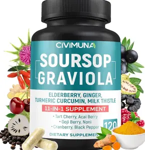Soursop Graviola Capsules with Elderberry, Turmeric, Ginger, Milk Thistle, Tart Cherry and More - 120 Capsules for 4 Months Supply