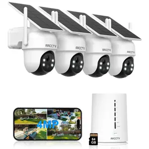 ARCCTV 4CH Solar Security Camera System Wireless Outdoor,WiFi,Color Night Vision,Alarm Push,2 Way Talk,Expandable Local Storage,IP65 Waterproof