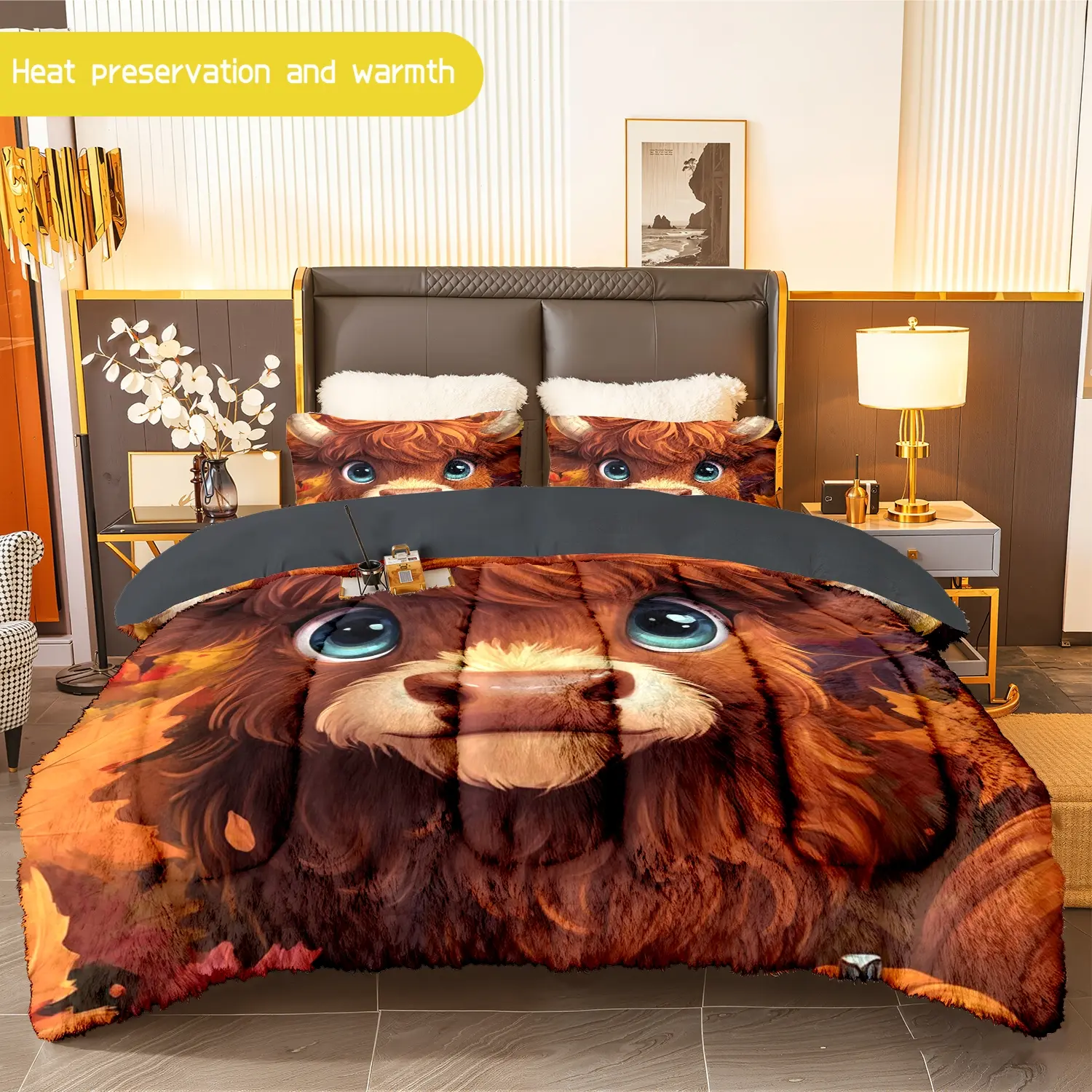 3pcs (1 comforter + 2 pillowcases) Cow - themed Flannel & Milk Velvet Comforter Set, Ultra - Soft and Warm Bedding Set for Adults, Cozy and Trendy Bedding Essentials