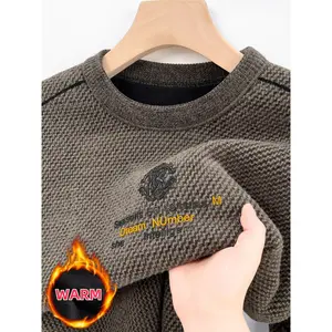 Men's Fashion Sweater Winter Fleece Long Sleeve Crew Neck Knitwear 3D Letter Print Striped Design Geometric Pattern Outdoor Sports Warm Casual Pullover Base Shirt