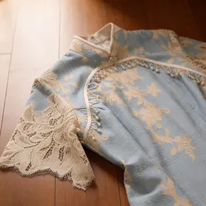Blue Lace Fringe Pearl Handmade Dress