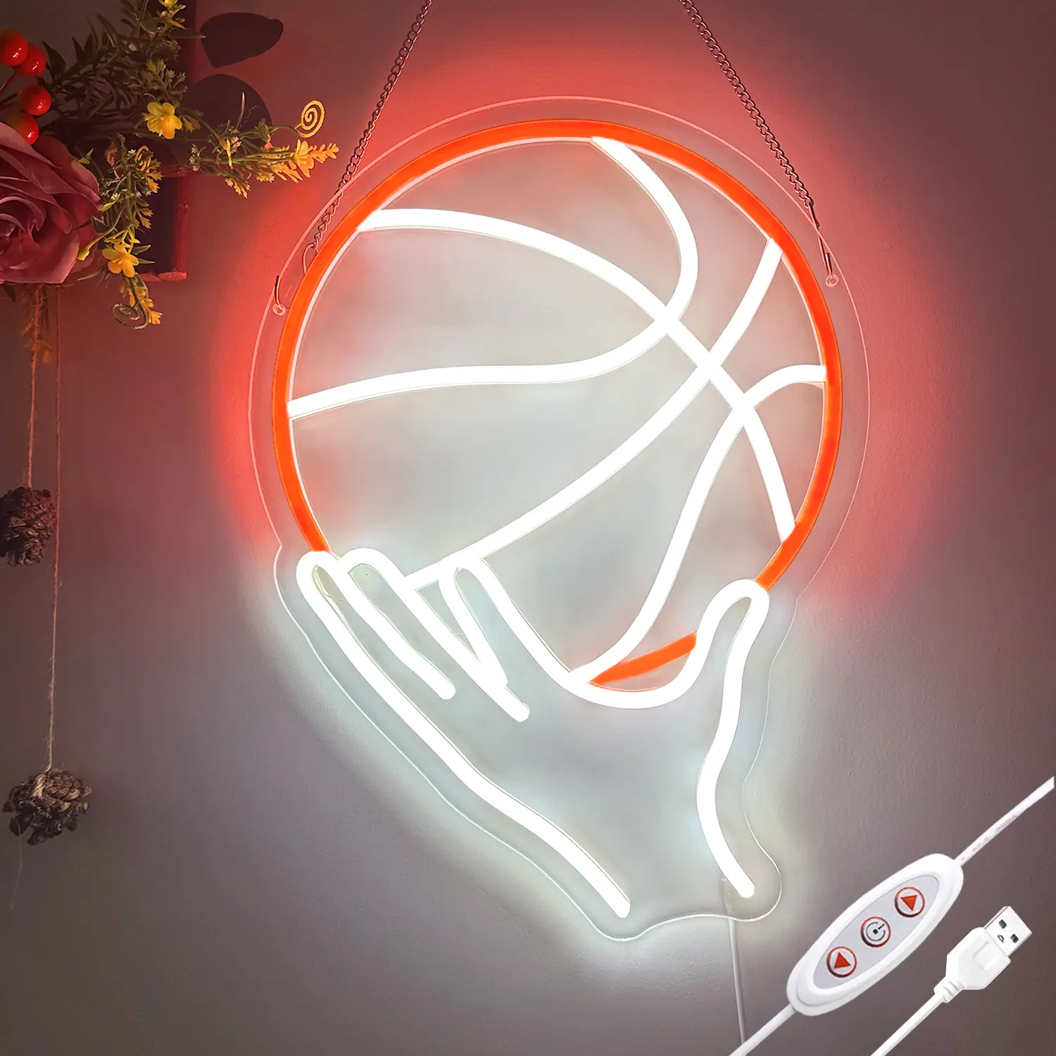 Basketball Neon Sign, Basketball Led Neon Light for Wall Decor, Powered by USB with Dimmer Switch Neon Signs for Living Room Bedroom Shop Decor